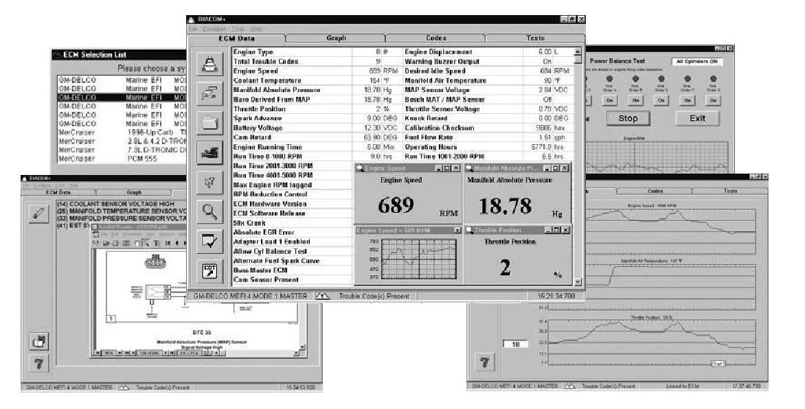 | Marine Surveyors Seattle | Boat Inspection Marine engine diagnostic software displaying live engine performance data and parameters